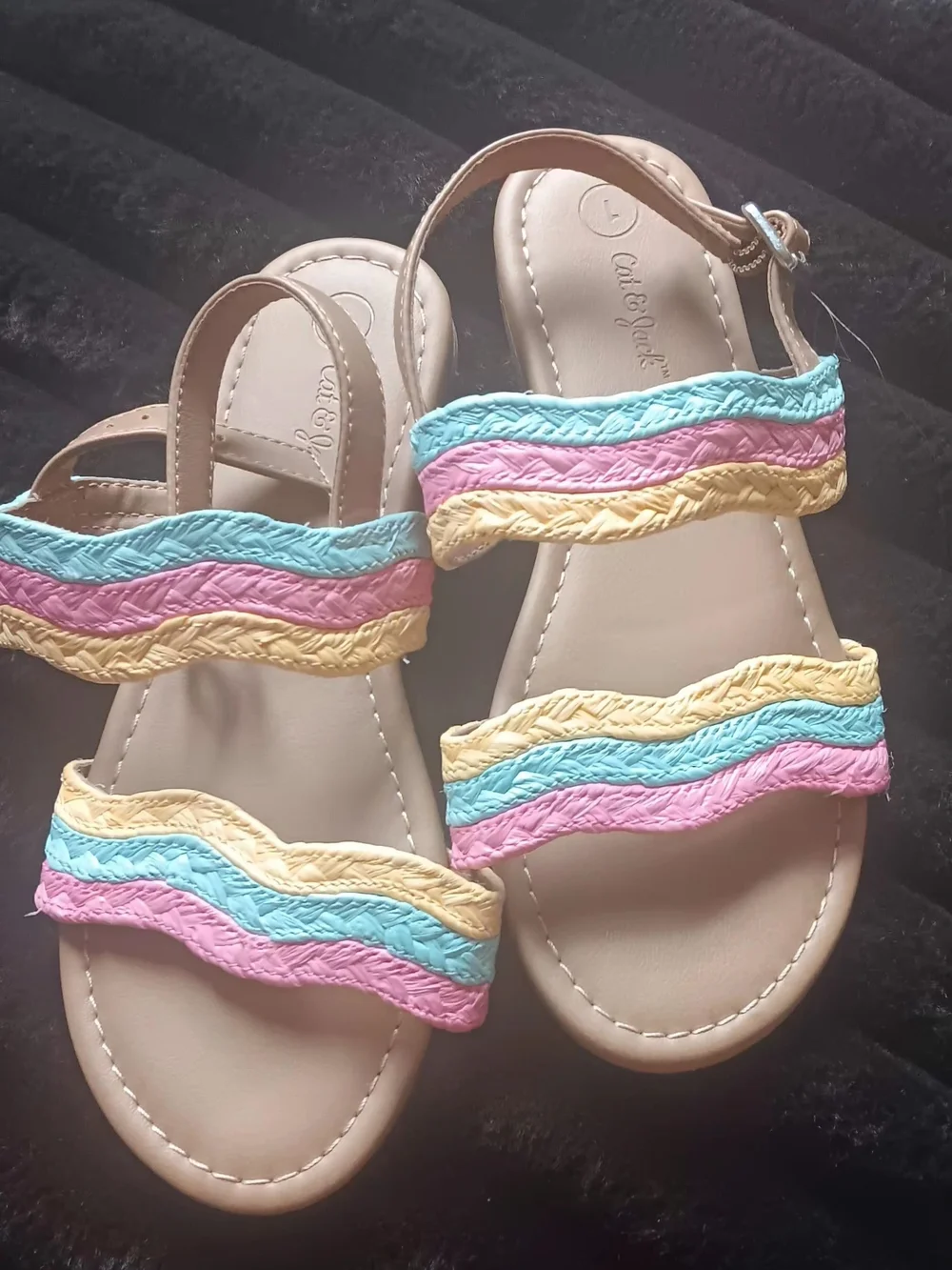 Cat & Jack Pastel Pink Blue Yellow Wavy Strap Sandals